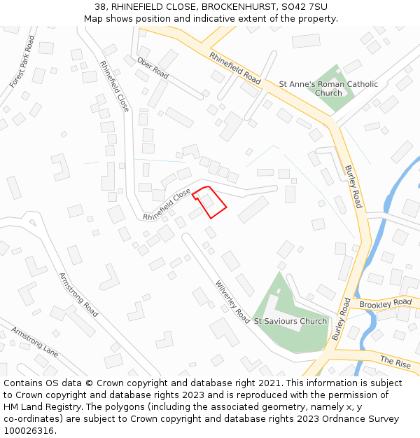 38, RHINEFIELD CLOSE, BROCKENHURST, SO42 7SU: Location map and indicative extent of plot