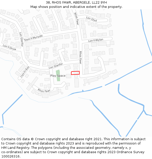 38, RHOS FAWR, ABERGELE, LL22 9YH: Location map and indicative extent of plot