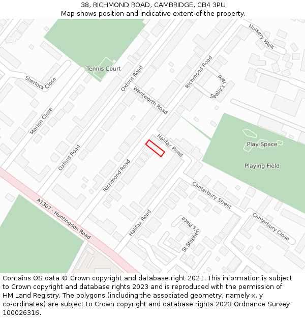 38, RICHMOND ROAD, CAMBRIDGE, CB4 3PU: Location map and indicative extent of plot