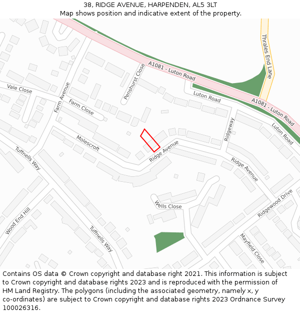 38, RIDGE AVENUE, HARPENDEN, AL5 3LT: Location map and indicative extent of plot