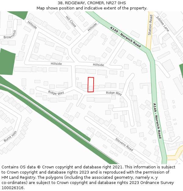 38, RIDGEWAY, CROMER, NR27 0HS: Location map and indicative extent of plot