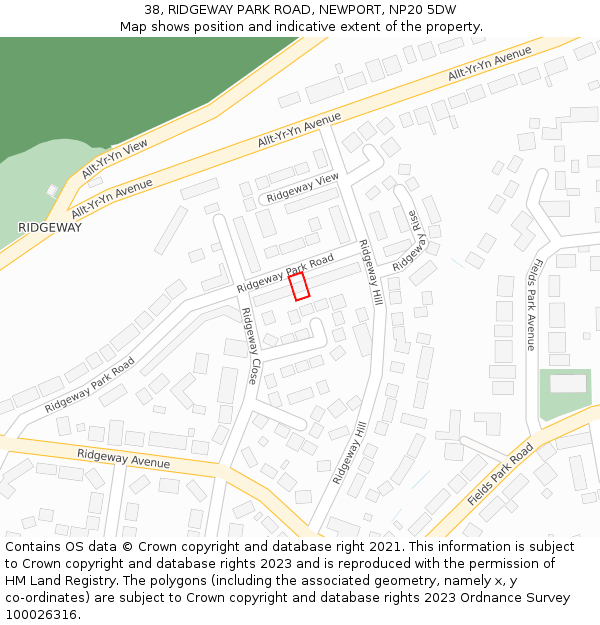 38, RIDGEWAY PARK ROAD, NEWPORT, NP20 5DW: Location map and indicative extent of plot