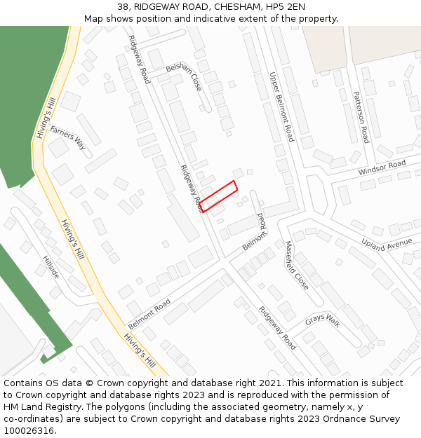 38, RIDGEWAY ROAD, CHESHAM, HP5 2EN: Location map and indicative extent of plot