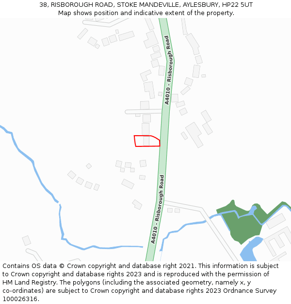 38, RISBOROUGH ROAD, STOKE MANDEVILLE, AYLESBURY, HP22 5UT: Location map and indicative extent of plot