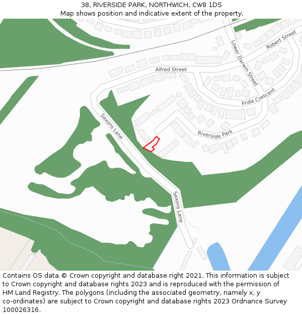 38, RIVERSIDE PARK, NORTHWICH, CW8 1DS: Location map and indicative extent of plot