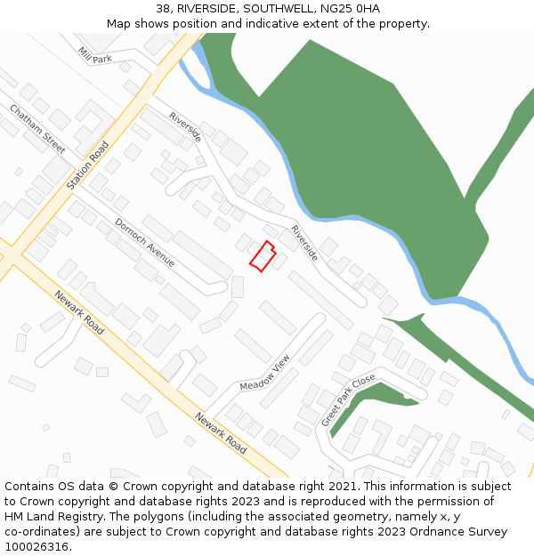 38, RIVERSIDE, SOUTHWELL, NG25 0HA: Location map and indicative extent of plot