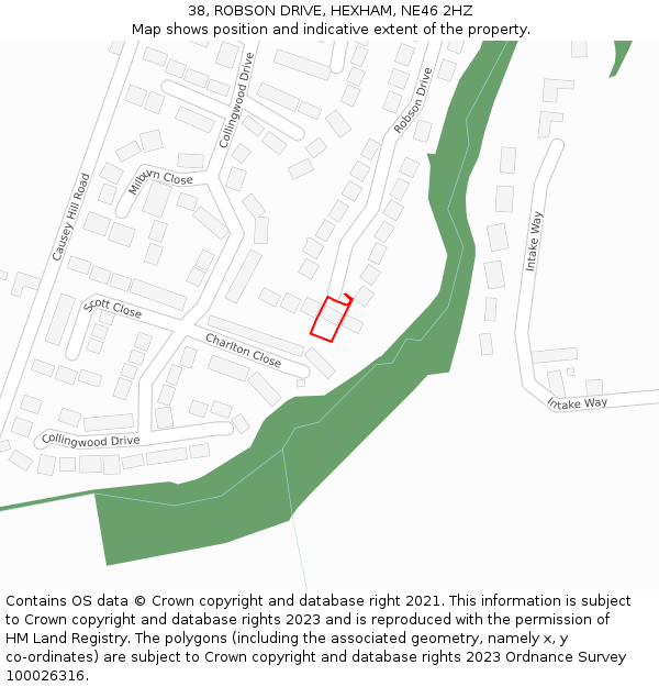 38, ROBSON DRIVE, HEXHAM, NE46 2HZ: Location map and indicative extent of plot