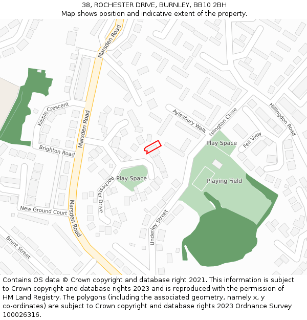 38, ROCHESTER DRIVE, BURNLEY, BB10 2BH: Location map and indicative extent of plot