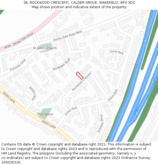 38, ROCKWOOD CRESCENT, CALDER GROVE, WAKEFIELD, WF4 3DZ: Location map and indicative extent of plot