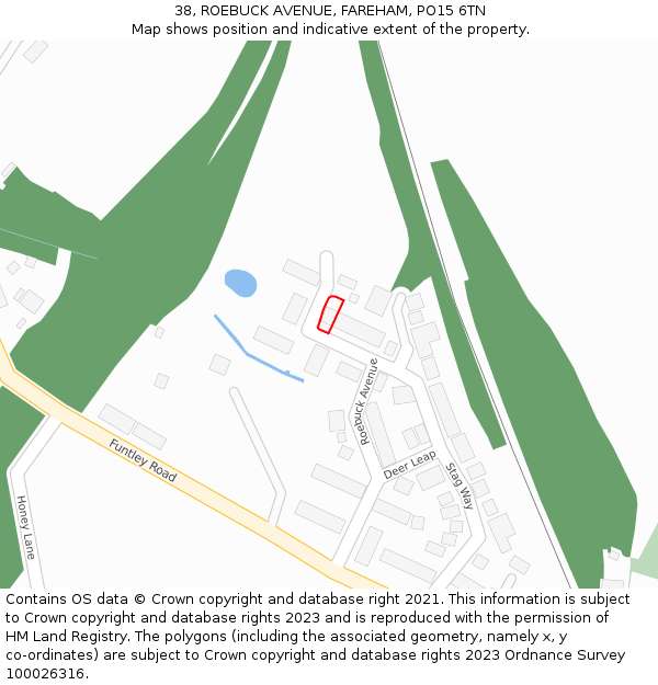 38, ROEBUCK AVENUE, FAREHAM, PO15 6TN: Location map and indicative extent of plot