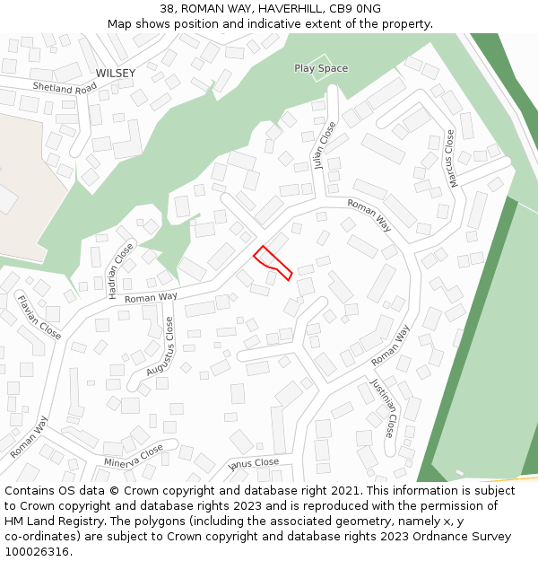 38, ROMAN WAY, HAVERHILL, CB9 0NG: Location map and indicative extent of plot