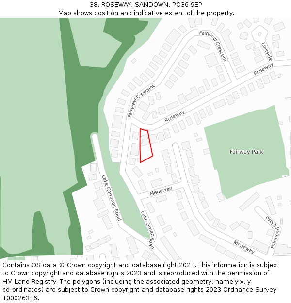 38, ROSEWAY, SANDOWN, PO36 9EP: Location map and indicative extent of plot