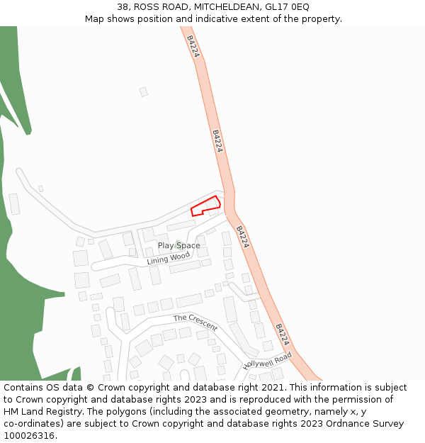 38, ROSS ROAD, MITCHELDEAN, GL17 0EQ: Location map and indicative extent of plot