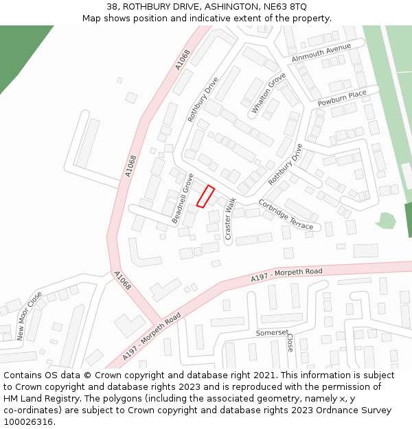 38, ROTHBURY DRIVE, ASHINGTON, NE63 8TQ: Location map and indicative extent of plot