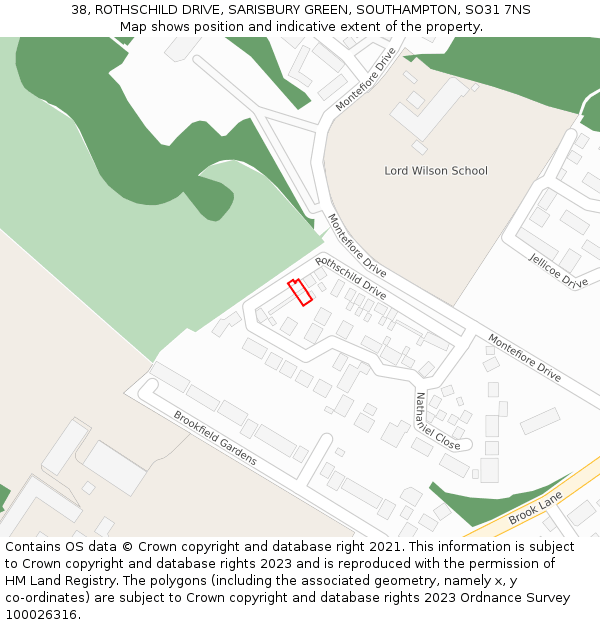 38, ROTHSCHILD DRIVE, SARISBURY GREEN, SOUTHAMPTON, SO31 7NS: Location map and indicative extent of plot