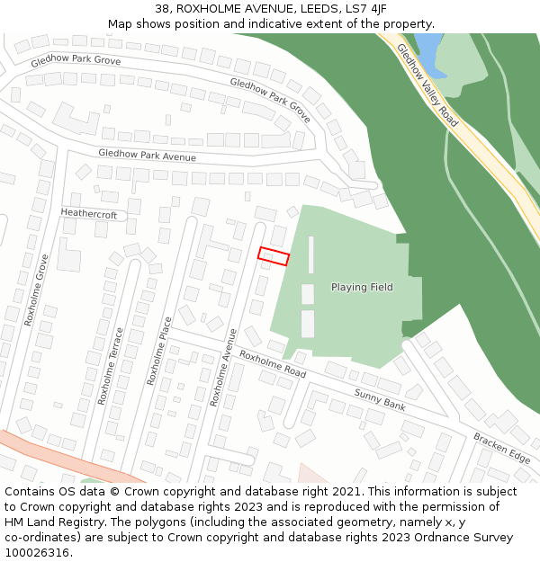 38, ROXHOLME AVENUE, LEEDS, LS7 4JF: Location map and indicative extent of plot