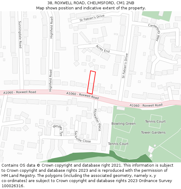 38, ROXWELL ROAD, CHELMSFORD, CM1 2NB: Location map and indicative extent of plot