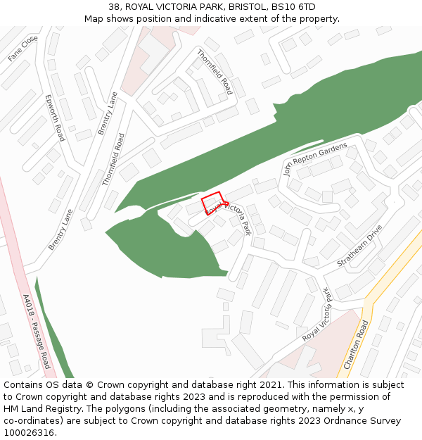 38, ROYAL VICTORIA PARK, BRISTOL, BS10 6TD: Location map and indicative extent of plot