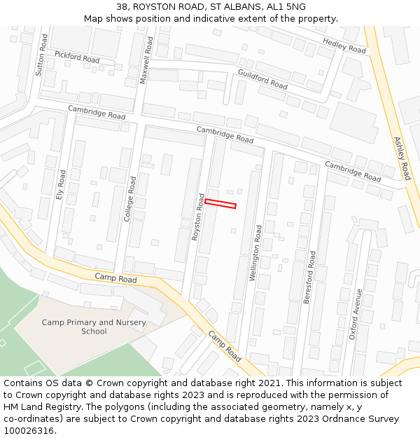 38, ROYSTON ROAD, ST ALBANS, AL1 5NG: Location map and indicative extent of plot
