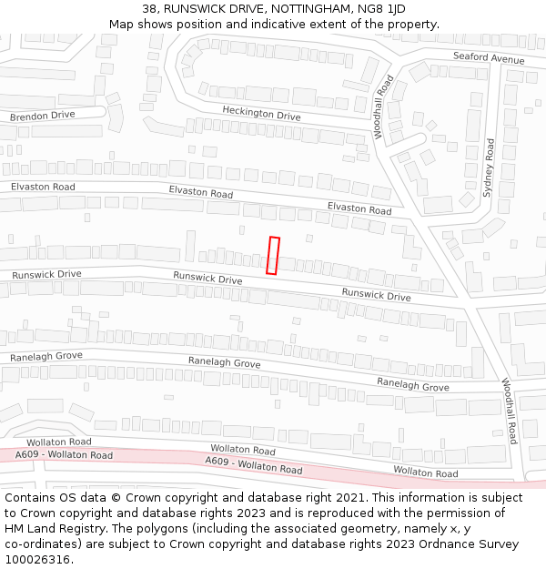 38, RUNSWICK DRIVE, NOTTINGHAM, NG8 1JD: Location map and indicative extent of plot