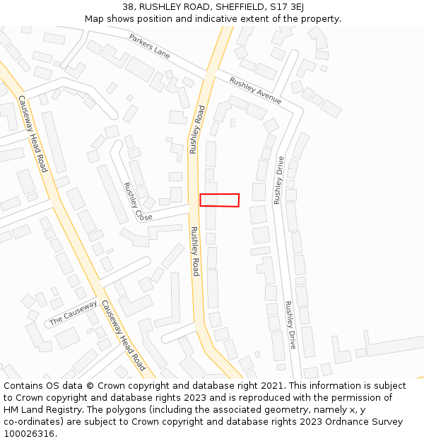 38, RUSHLEY ROAD, SHEFFIELD, S17 3EJ: Location map and indicative extent of plot