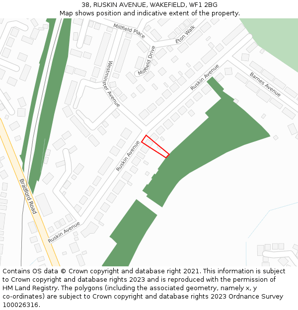 38, RUSKIN AVENUE, WAKEFIELD, WF1 2BG: Location map and indicative extent of plot