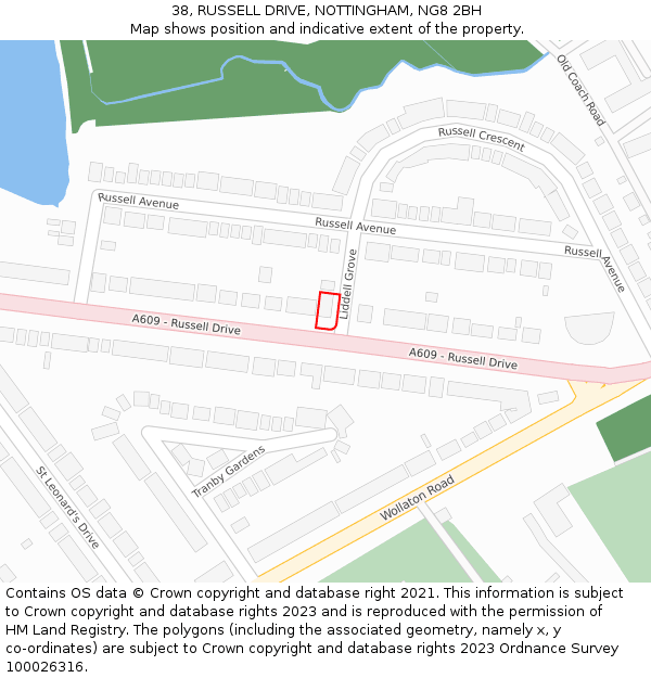 38, RUSSELL DRIVE, NOTTINGHAM, NG8 2BH: Location map and indicative extent of plot