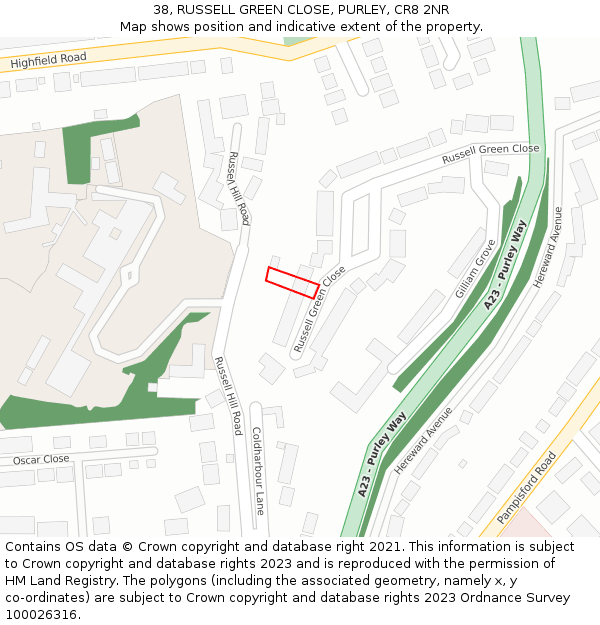 38, RUSSELL GREEN CLOSE, PURLEY, CR8 2NR: Location map and indicative extent of plot