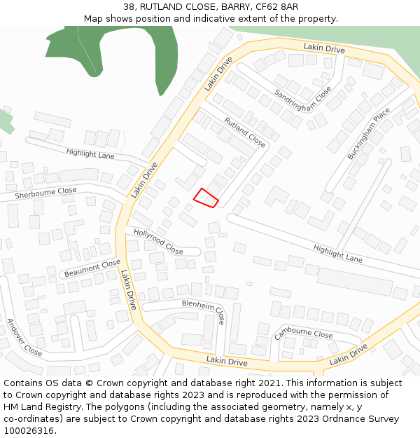 38, RUTLAND CLOSE, BARRY, CF62 8AR: Location map and indicative extent of plot