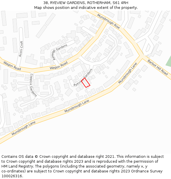 38, RYEVIEW GARDENS, ROTHERHAM, S61 4RH: Location map and indicative extent of plot