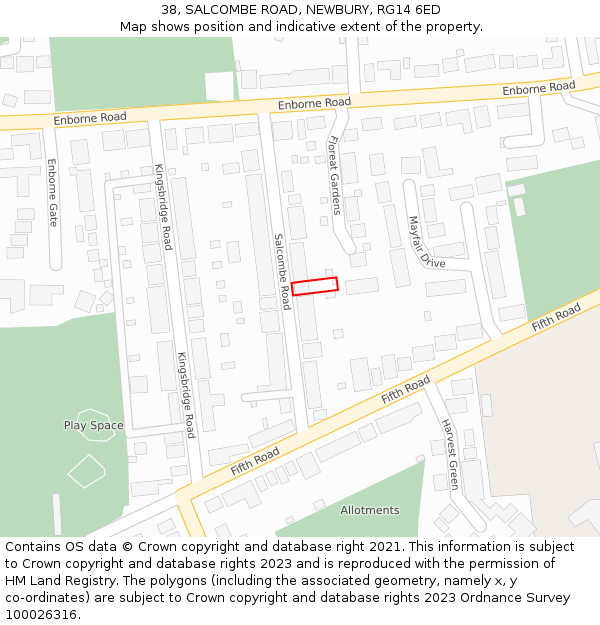 38, SALCOMBE ROAD, NEWBURY, RG14 6ED: Location map and indicative extent of plot