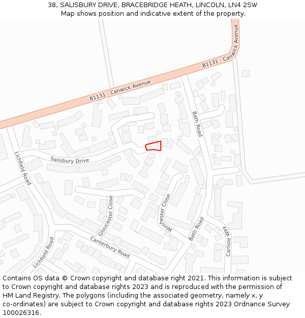 38, SALISBURY DRIVE, BRACEBRIDGE HEATH, LINCOLN, LN4 2SW: Location map and indicative extent of plot