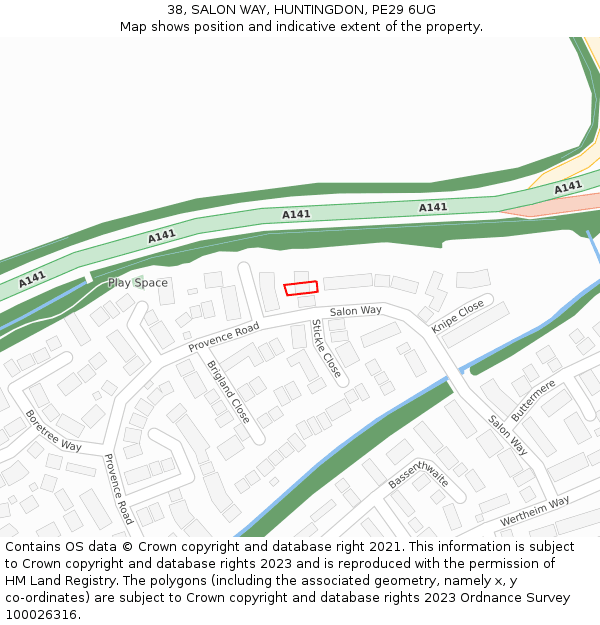 38, SALON WAY, HUNTINGDON, PE29 6UG: Location map and indicative extent of plot