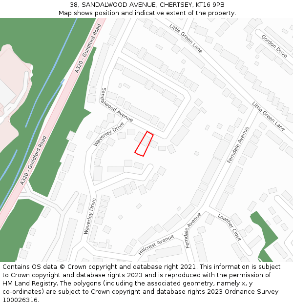 38, SANDALWOOD AVENUE, CHERTSEY, KT16 9PB: Location map and indicative extent of plot