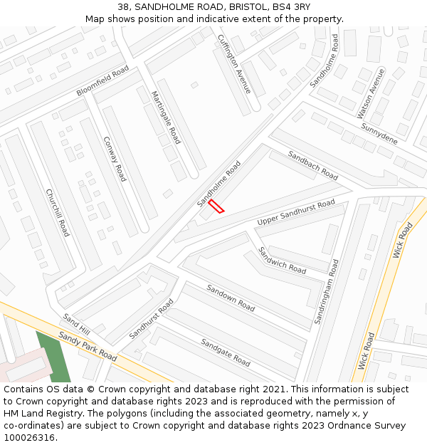 38, SANDHOLME ROAD, BRISTOL, BS4 3RY: Location map and indicative extent of plot
