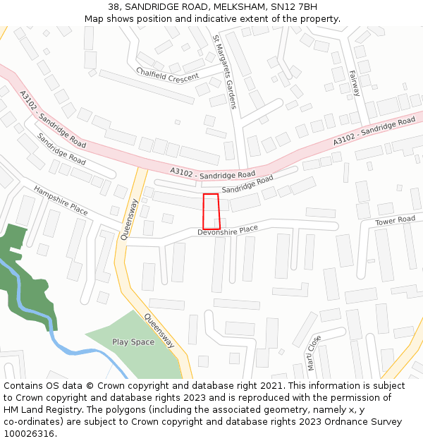 38, SANDRIDGE ROAD, MELKSHAM, SN12 7BH: Location map and indicative extent of plot