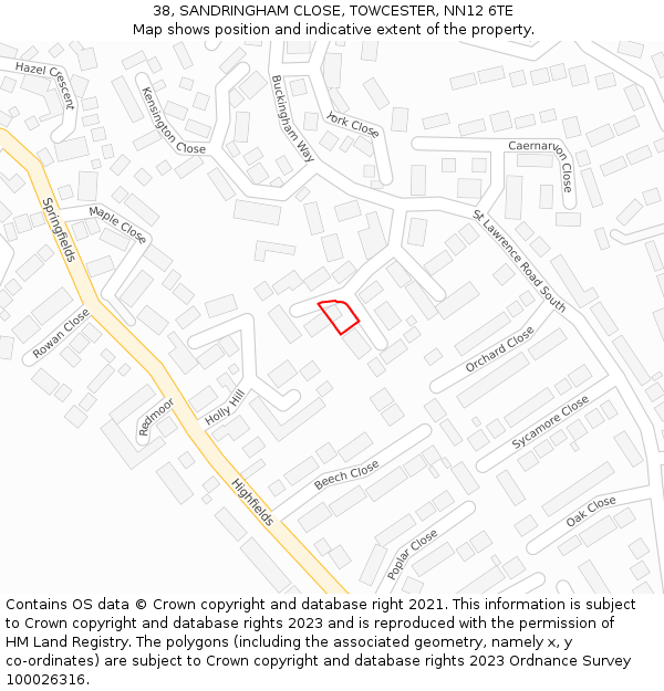 38, SANDRINGHAM CLOSE, TOWCESTER, NN12 6TE: Location map and indicative extent of plot