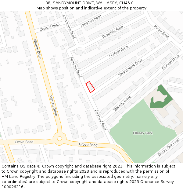 38, SANDYMOUNT DRIVE, WALLASEY, CH45 0LL: Location map and indicative extent of plot