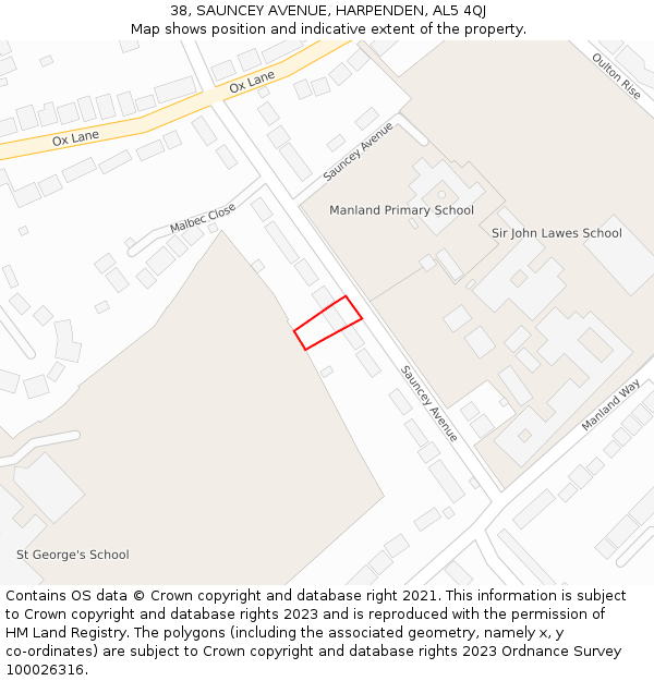 38, SAUNCEY AVENUE, HARPENDEN, AL5 4QJ: Location map and indicative extent of plot