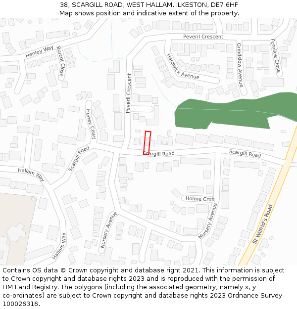 38, SCARGILL ROAD, WEST HALLAM, ILKESTON, DE7 6HF: Location map and indicative extent of plot
