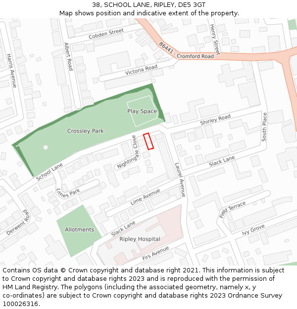 38, SCHOOL LANE, RIPLEY, DE5 3GT: Location map and indicative extent of plot