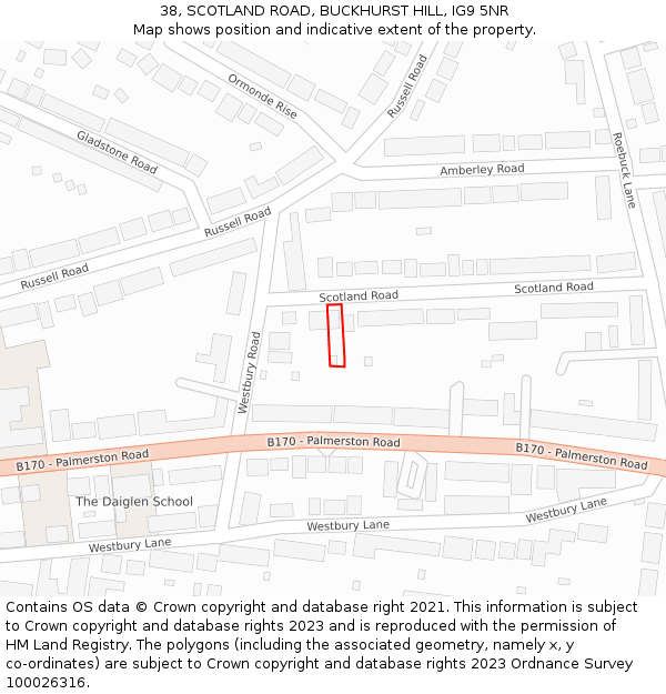 38, SCOTLAND ROAD, BUCKHURST HILL, IG9 5NR: Location map and indicative extent of plot