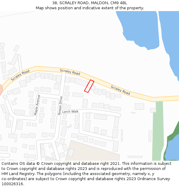 38, SCRALEY ROAD, MALDON, CM9 4BL: Location map and indicative extent of plot