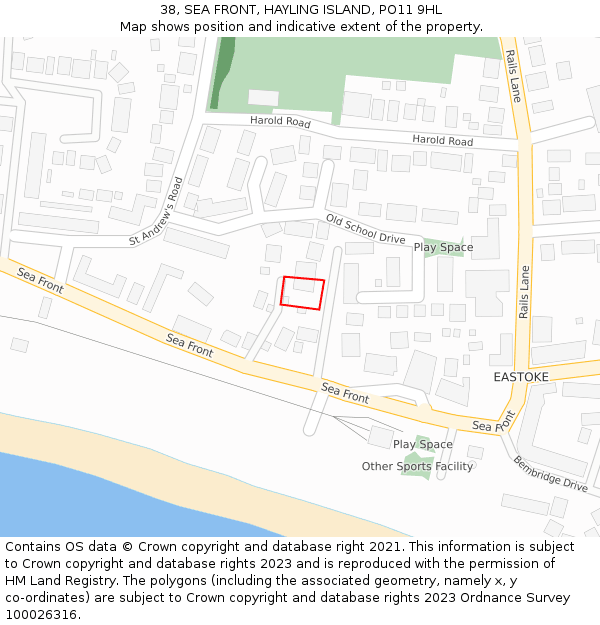 38, SEA FRONT, HAYLING ISLAND, PO11 9HL: Location map and indicative extent of plot