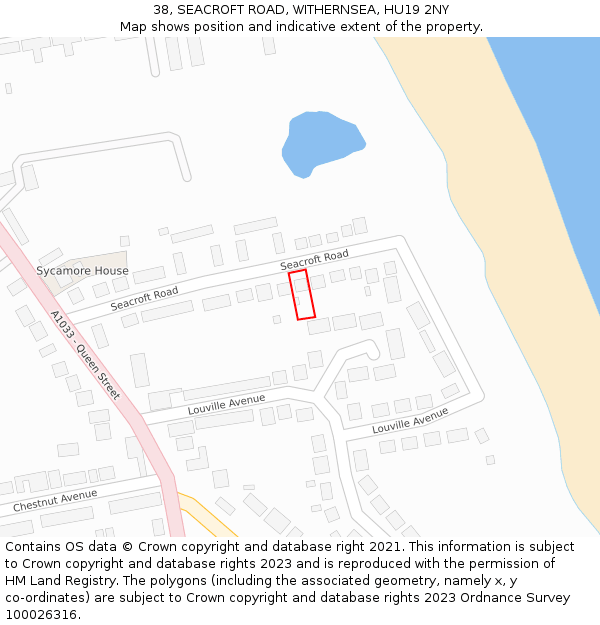 38, SEACROFT ROAD, WITHERNSEA, HU19 2NY: Location map and indicative extent of plot