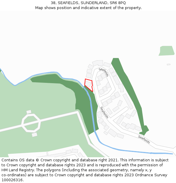 38, SEAFIELDS, SUNDERLAND, SR6 8PQ: Location map and indicative extent of plot