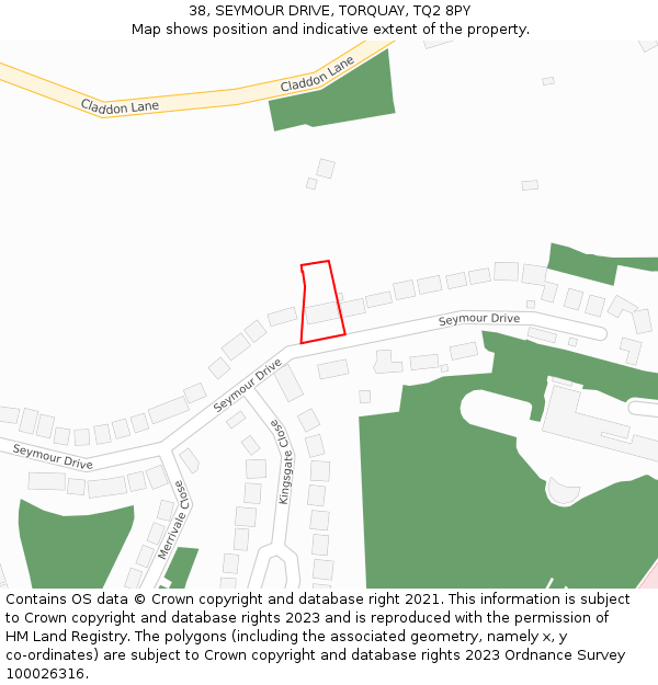 38, SEYMOUR DRIVE, TORQUAY, TQ2 8PY: Location map and indicative extent of plot