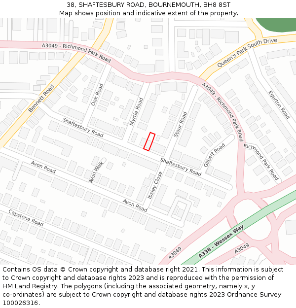 38, SHAFTESBURY ROAD, BOURNEMOUTH, BH8 8ST: Location map and indicative extent of plot