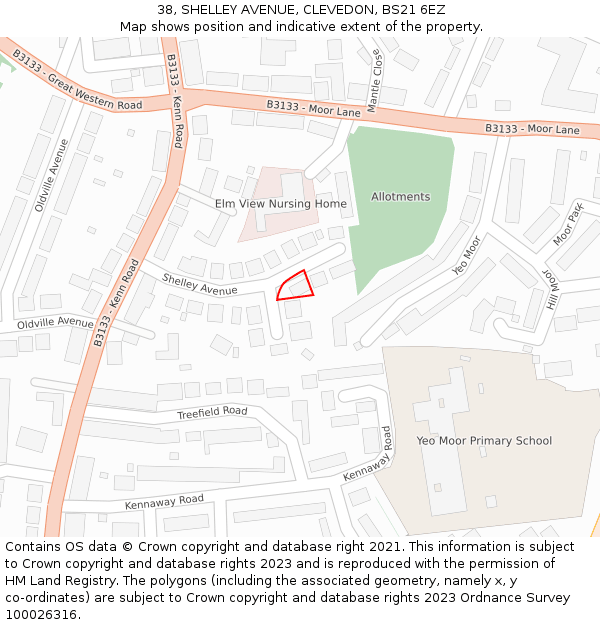 38, SHELLEY AVENUE, CLEVEDON, BS21 6EZ: Location map and indicative extent of plot