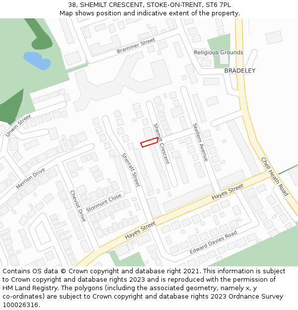 38, SHEMILT CRESCENT, STOKE-ON-TRENT, ST6 7PL: Location map and indicative extent of plot